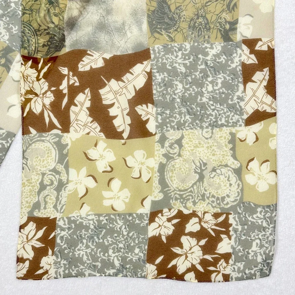 Patchwork Print Silk Scarf Floral Brown‎ Beige Oblong Lightweight Accessory